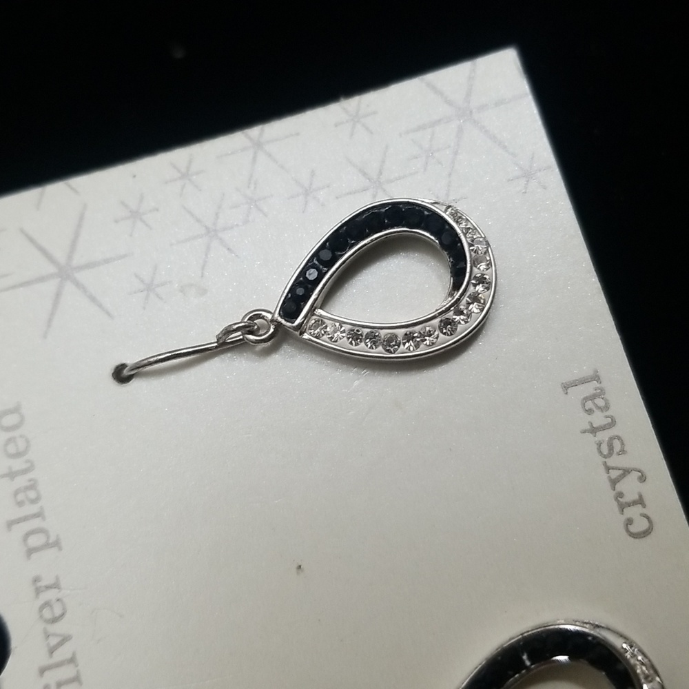 Sparkle Allure Silver Plated Crystal Teardrop Earrings, Black & Clear Crystal's - Picture 4 of 7
